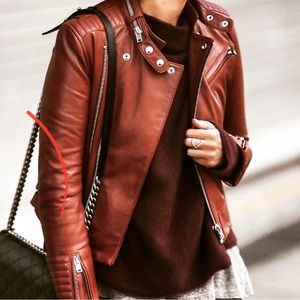 IRO COGNAC Luciaspe lamb leather jacket (RARE) / moto / silver hardware